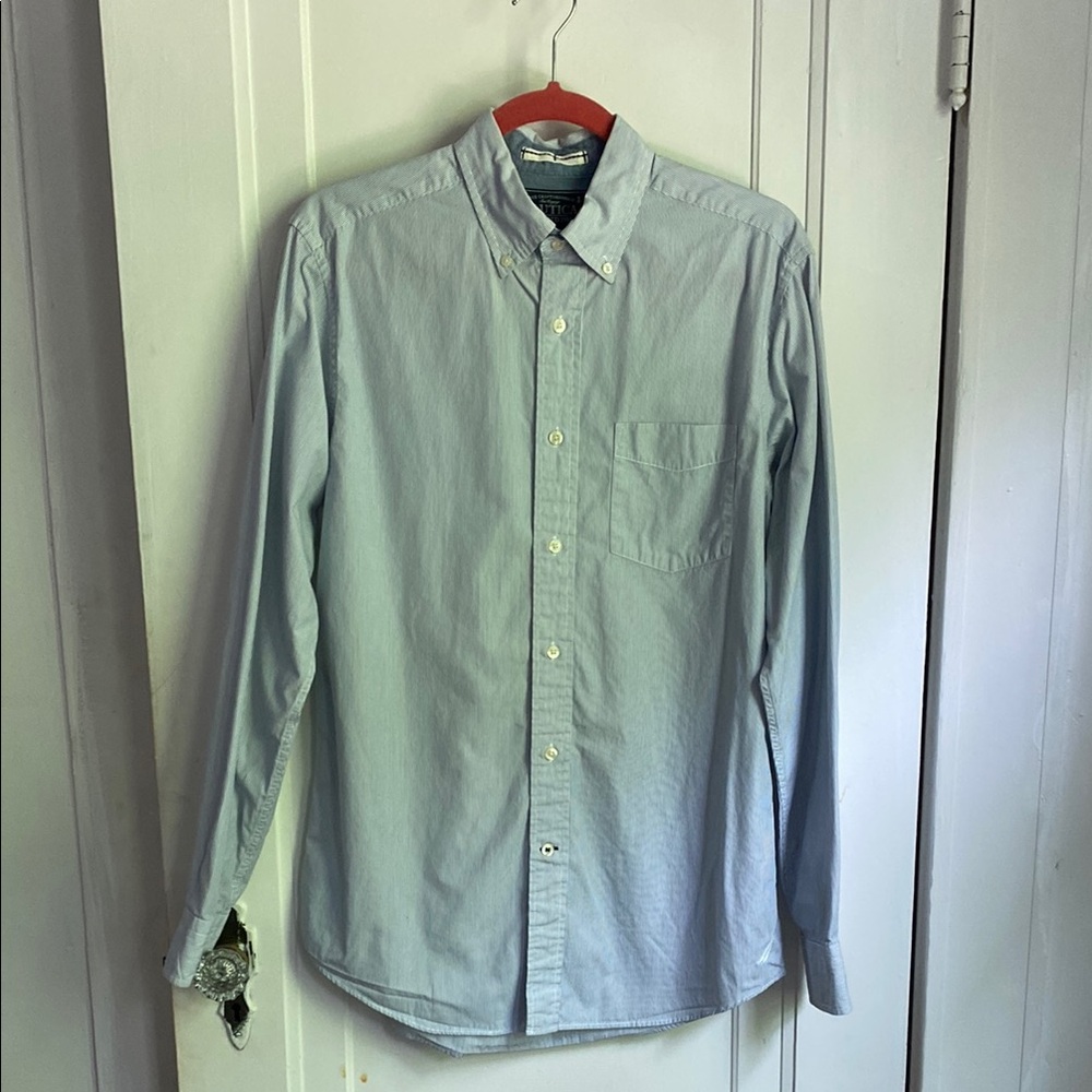 Nautica Men's Blue Stripe Button-Down Shirt: Small